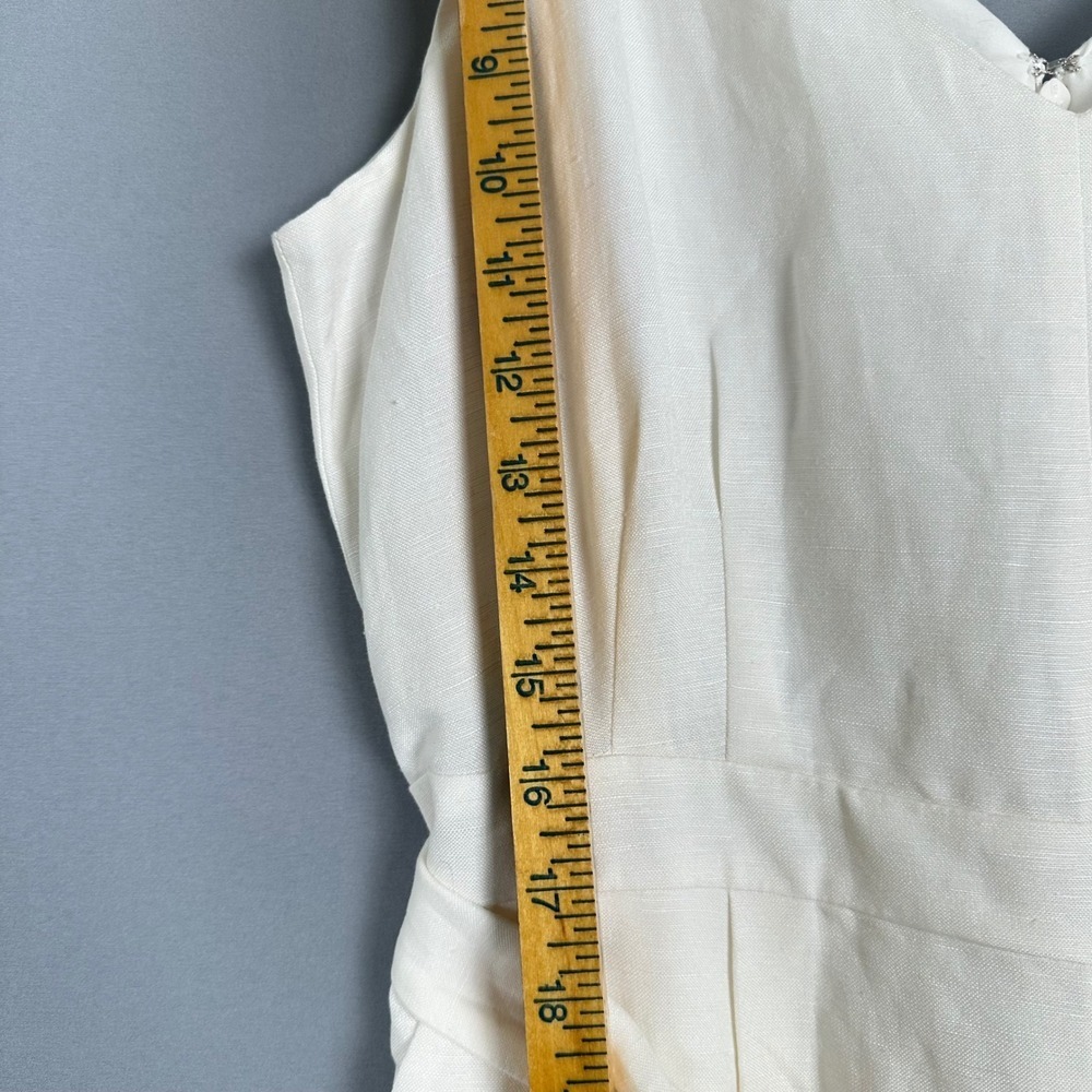 LOFT Womens 8 White Linen Blend Wide Leg Cropped Jumpsuit Romper Tie Waist - Picture 10 of 13